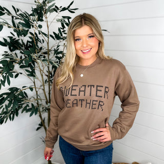 Finally Sweater Weather Cotton Blend Long Sleeve Mocha Avery Mae Graphic Crewneck Sweatshirt