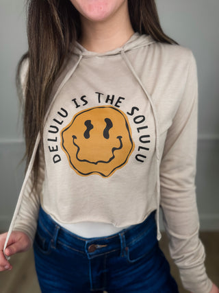 Delulu Solulu Lightweight Long Sleeve Beige Avery Mae Cropped Hooded Top