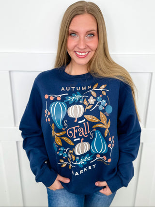 Autumn Market Cotton Blend Long Sleeve Avery Mae Graphic Crewneck Sweatshirt - 2 colors!