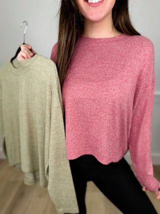 Mono B Just Smiling Long Sleeve Mom Cropped Top - 2 colors!