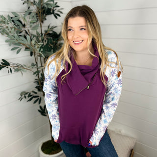 Winter Wonderland Cotton Blend Long Sleeve Purple Avery Mae Cowl Neck Sweatshirt