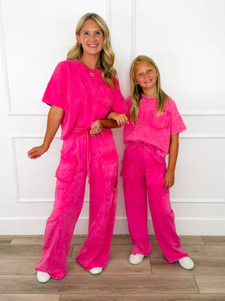 Kids pink cropped short-sleeve cotton top