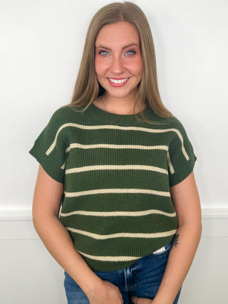Searching For the Right Moment Knit Short Sleeve Green Avery Mae Sweater Top