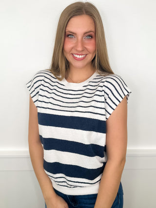 Do You Wonder Knit Short Sleeve White Avery Mae Sweater Top