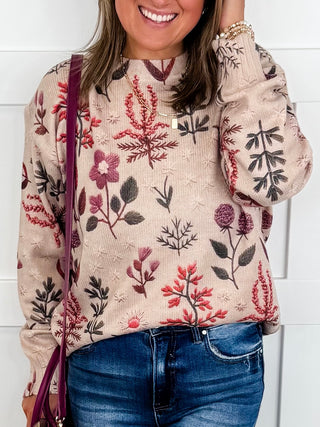 Delightful Petals Knit Long Sleeve Oat Avery Mae Sweater Top