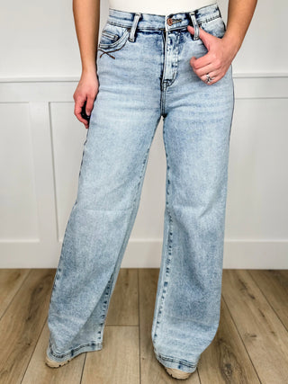 Saige Kendell Tummy Control Wide Leg Jeans - Light Wash (Non Distressed)