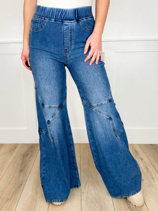 Saige Skylar High-Rise Wide Leg Jeans - Medium Wash (Pull On, Non Distressed)
