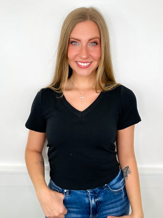 Basic Start the Day Cotton Blend Short Sleeve Avery Mae Mom Cropped Top - 4 colors!