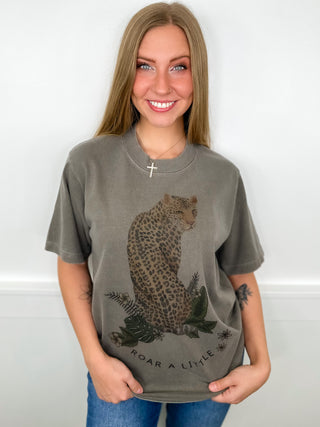 Roar a Little Cotton Short Sleeve Taupe Avery Mae Graphic Top