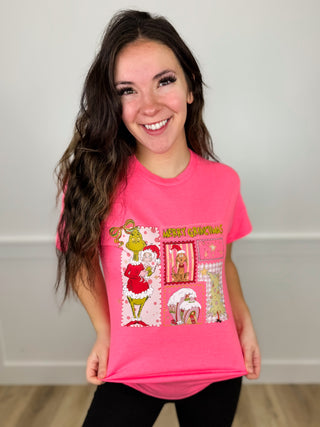 Happy Who-lidays Cotton Blend Pink Avery Mae Graphic Top - 2 options!