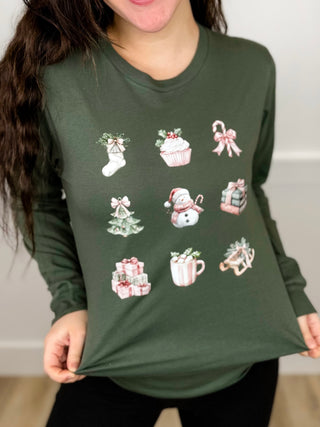 Festive Favorites Cotton Long Sleeve Green Avery Mae Graphic Tee Shirt