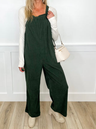 Be Unforgettable Soft Corduroy Wide Leg Green Avery Mae Overalls