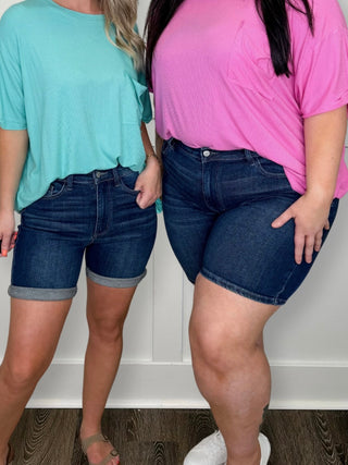 Judy Blue Kristen Mid Rise Dark Wash Bermuda Shorts