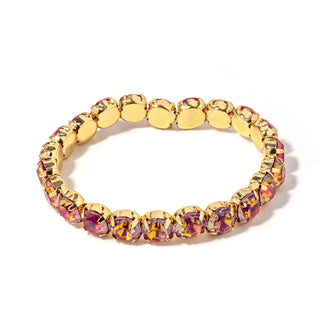 Gold-tone bracelet with multicolor pink-orange faceted stones and round link settings