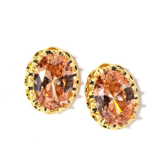 Oval amber crystal stud earrings with gold-tone bezel