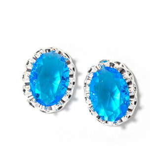 Oval blue crystal stud earrings with silver-tone bezel
