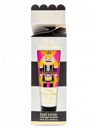 Nutty Nutcracker hand cream in a striped gift box with nutcracker character art