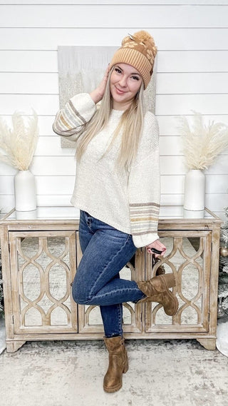 Wishlist In a Digital World Knit Long Sleeve Cream Sweater Top