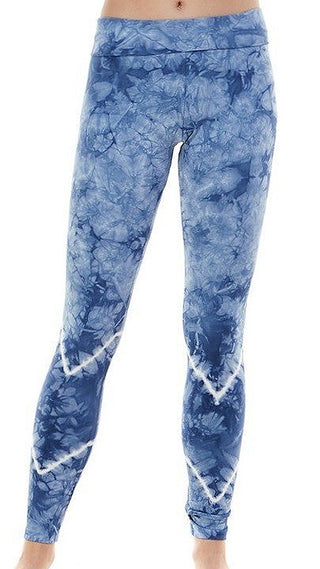 Blue fitted leggings with underwater-themed abstract print and elastic waistband