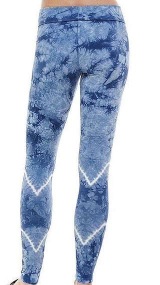 Blue fitted leggings featuring underwater abstract pattern and elastic waistband