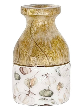 Wood and painted pumpkin-pattern vase with rounded body and flared rim