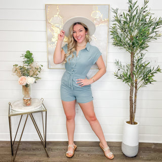 Vanilla Bay Telling Thoughts Cotton Short Sleeve Blue Romper