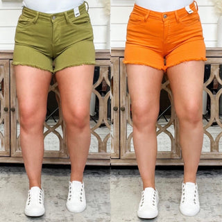 Judy Blue Shay Mid Rise Fray Hem Shorts - 4 colors!