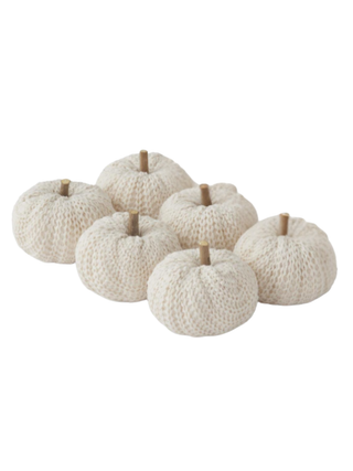 Ivory fabric pumpkin decor set with stitched texture and small stems
