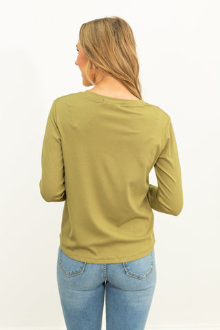 Ribbed Long-Sleeve Top, Olive