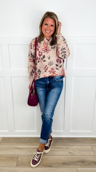 Delightful Petals Knit Long Sleeve Oat Avery Mae Sweater Top