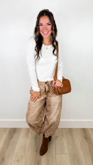 Let it Go Long Sleeve White Avery Mae Mom Cropped Top