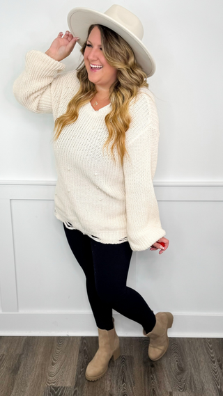 POL Know the Good Knit Long Sleeve Cream Sweater Top