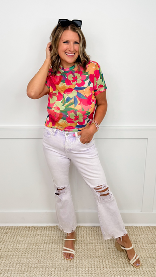 Like You Do Sheer Mesh Short Sleeve Pink Avery Mae Top