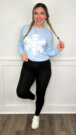 Prettiest Snowflake Cotton Long Sleeve Blue Avery Mae Graphic Tee Shirt