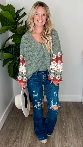 POL Blooming Florals Crochet Long Sleeve Sweater Top - 3 colors!