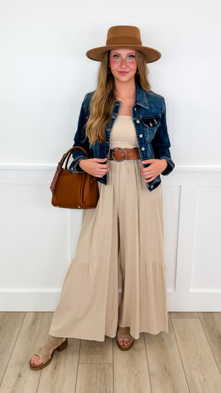 Just a Sunshine Day Cotton Blend Tan Avery Mae Jumpsuit