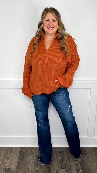 Sew In Love With Your Closet Knit Long Sleeve Orange Quarter Zip Sweater Top