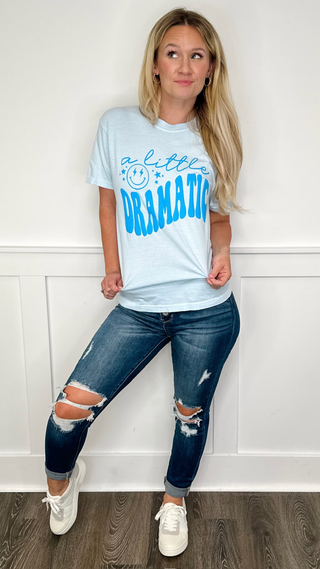 A Little Dramatic Cotton Short Sleeve Blue Avery Mae Graphic Tee Shirt