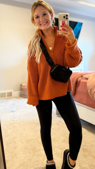 Sew In Love With Your Closet Knit Long Sleeve Orange Quarter Zip Sweater Top