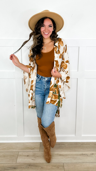 Above & Beyond Rayon 3/4 Sleeve Cream Avery Mae Kimono