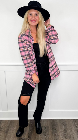 White Birch Avery Mae Exclusive Every Night's Girls Night Long Sleeve Pink Flannel