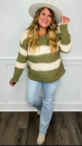 Let Me Know Cotton Blend Long Sleeve Olive Avery Mae Sweater Top