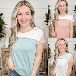 Rave Reviews Short Sleeve Color Block Avery Mae Top - 4 colors!