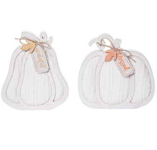 Sweater Weather White Wooden Pumpkin Shelf Sitter - 2 options!