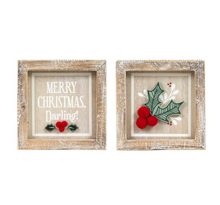 Festive Holly Berry Reversible Wood Block Sign