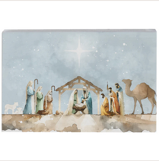 Nativity Scene Wood Block Shelf Sitter