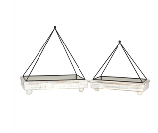 White Wash Wood Pyramid Tray Set