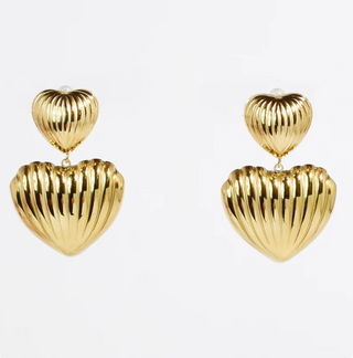 PRE-ORDERTRJ Double Heart Gold Drop Earrings