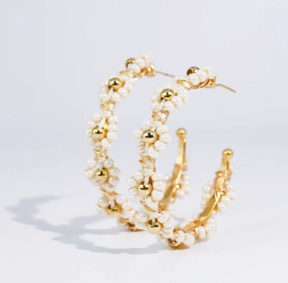 PRE-ORDERTRJ Pearl Bloom Gold Hoop Earrings