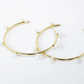PRE-ORDERTRJ Celeste Pearl Gold Hoop Earrings